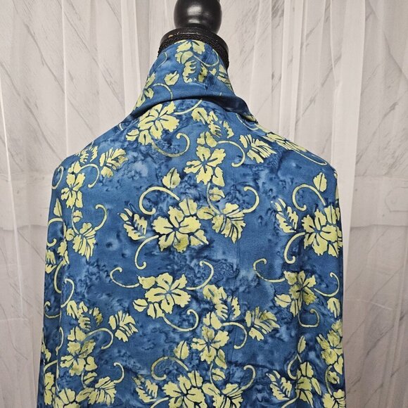 Two Cranes Blue Green Floral Fringed Batik Boho Rectangular Scarf Shawl Wrap - Picture 5 of 13